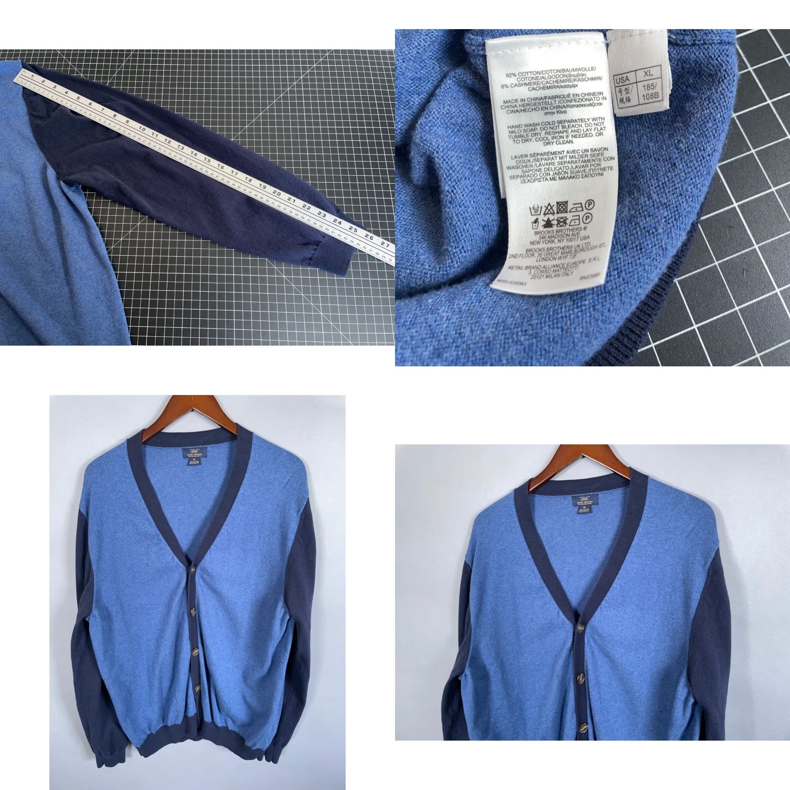 Brooks Brothers Brooks Brothers 346 Cardigan XL Blue Sweater Men Regular V-Neck Cashmere Cotton Knit Size US XL / EU 56 / 4 - 8 Thumbnail