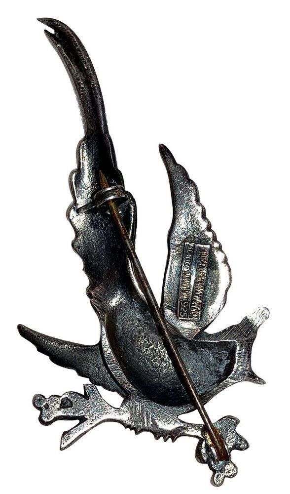 Designer Mexican Sterling Silver Bird Perching on Branch Pin Size ONE SIZE - 5 Thumbnail