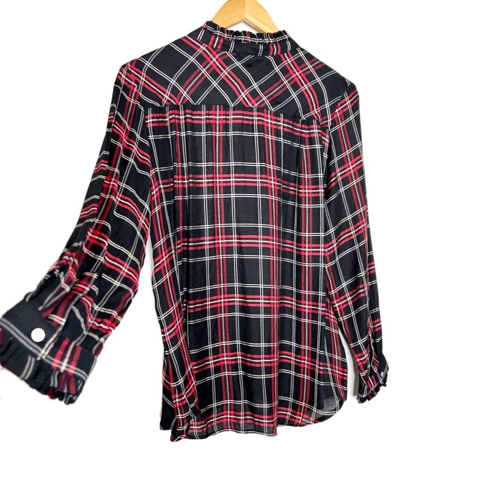 Loft Loft Women’s Petite Plaid Button Down Flannel Ruffle Shirt Size L / US 10 / IT 46 - 10 Thumbnail