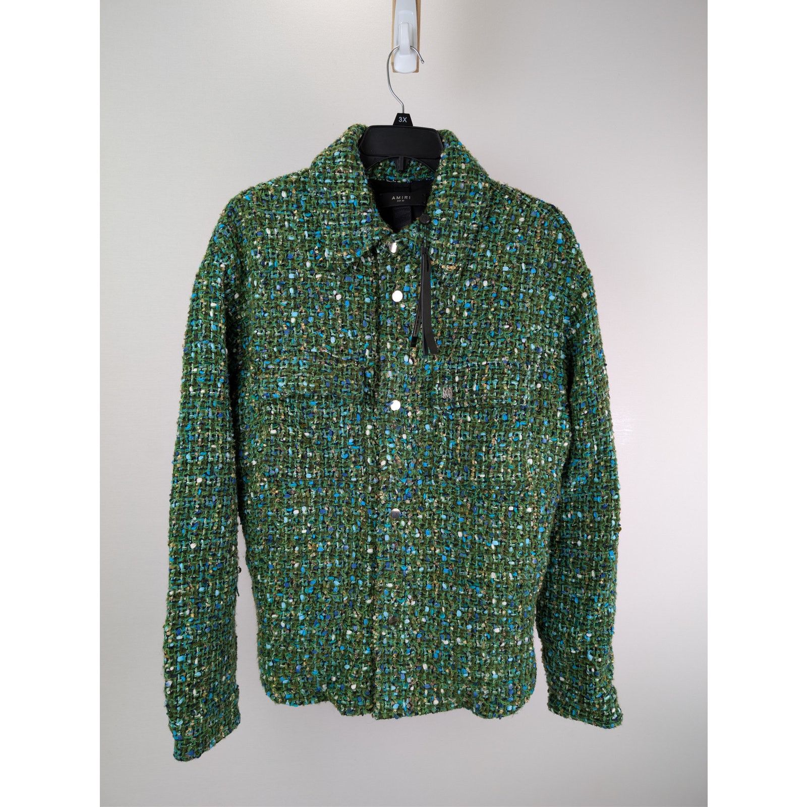 Amiri o1rshd1 Boucle Overshirt Button up Shirt in Rain Forest Size US M / EU 48-50 / 2 - 10 Thumbnail