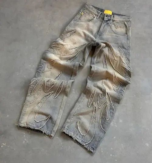 Designer × Japanese Brand × Jean Retro Raw Edge Embroidery Baggy Jeans Size US 32 / EU 48 - 3 Thumbnail