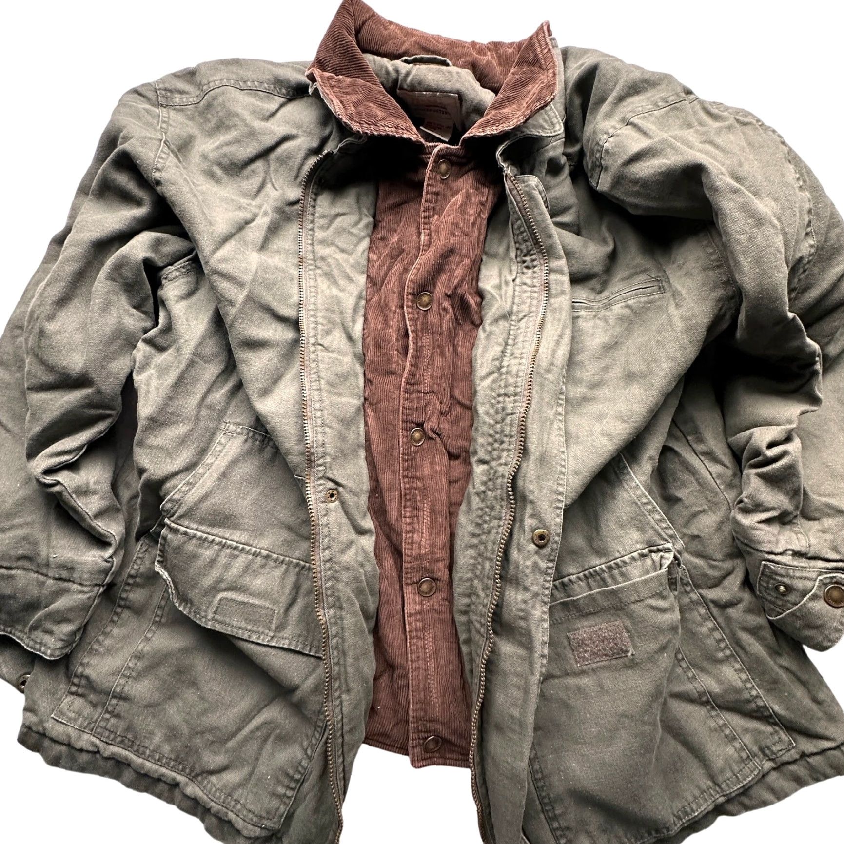 Faded Glory VINTAGE Faded Glory Expedition Series Quilt Lined Duck Canvas Barn Chore Coat Jacket XL Green Jacket/Coat Long Zip, Snap Mens XL Green Size US XXL / EU 58 / 5 - 2 Thumbnail