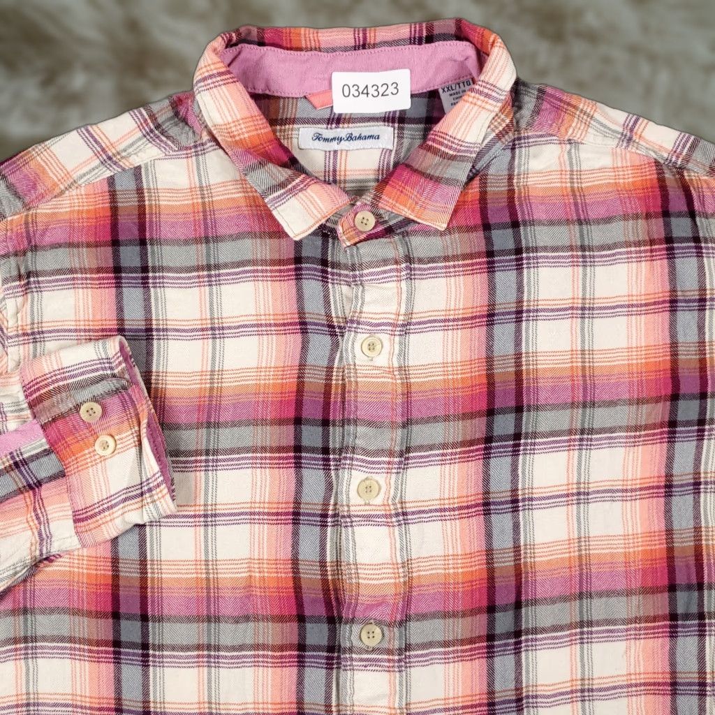 Tommy Bahama Tommy Bahama Button-Up Shirt Mens 2XL Orange Plaid Rayon Long Sleeve Casual Size US XXL / EU 58 / 5 - 1 Thumbnail