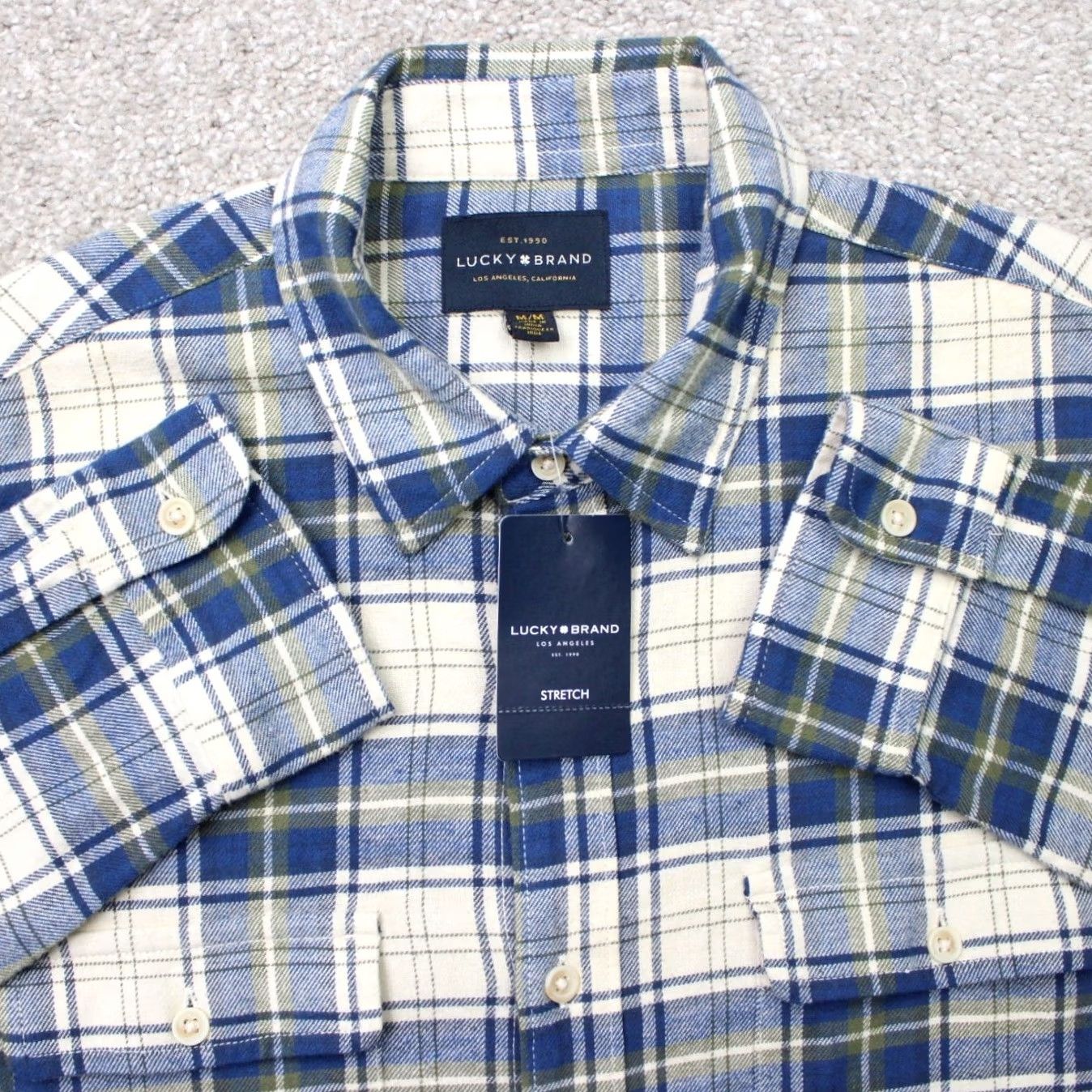 Lucky Brand Lucky Brand Button-Up Shirt Mens Medium Blue Plaid Cotton Long Sleeve NWT Size US M / EU 48-50 / 2 - 2 Thumbnail