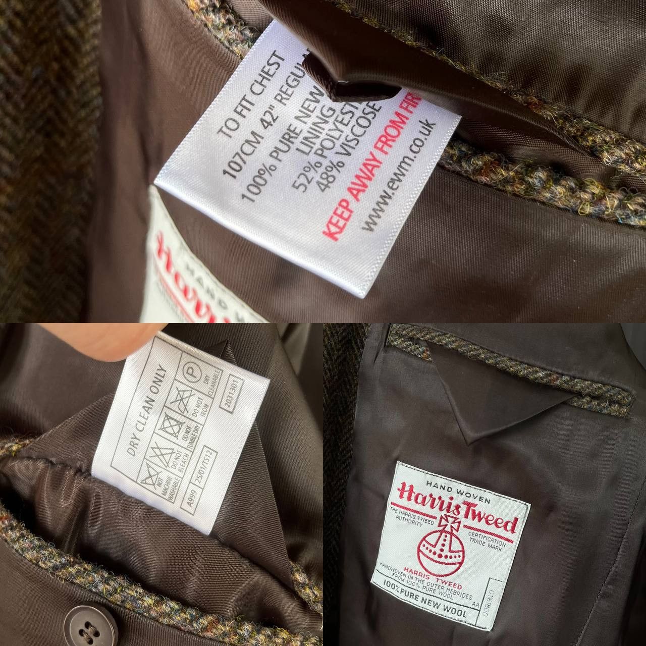 Harris Tweed Harris Tweed Herringbone Brown Wool Coat Blazer Jacket Size 42R - 15 Thumbnail