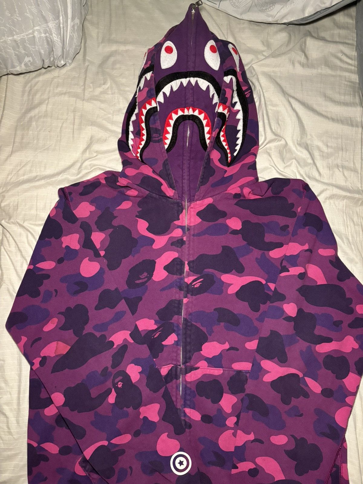 image of Bape Color Camo Shark Full Zip Double Hoodie in Purple, Men's (Size XL)