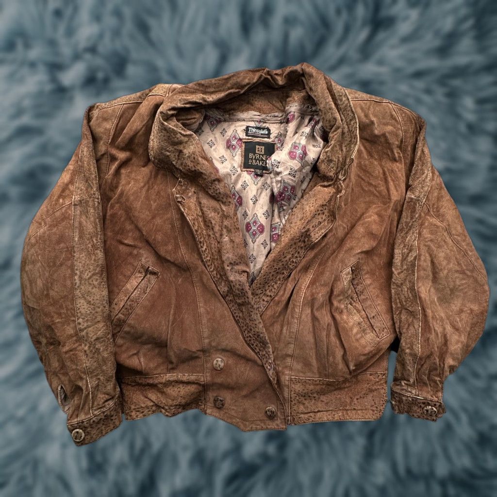 Vintage VINTAGE Byrnes & Baker Bomber Jacket Women Medium Suede Leather Thinsulate Lined Solid Brown 80s 90s Mens Womens Size M / US 6-8 / IT 42-44 - 1 Thumbnail