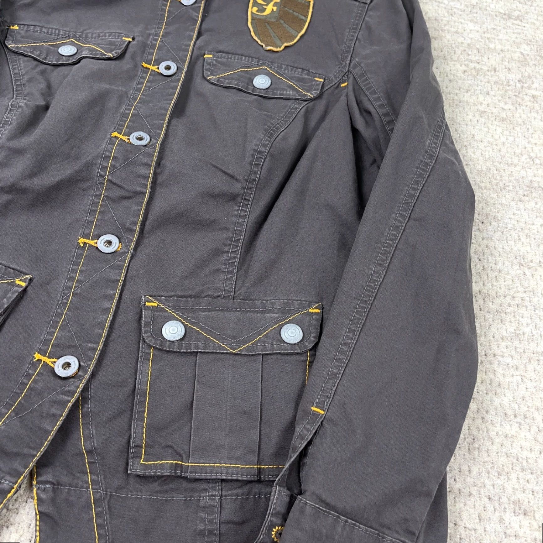 Fubu VINTAGE FUBU Jacket Women 1X Gray Twill Button Up Military Safari Pockets 90s Retro Size XL / US 12-14 / IT 48-50 - 6 Thumbnail