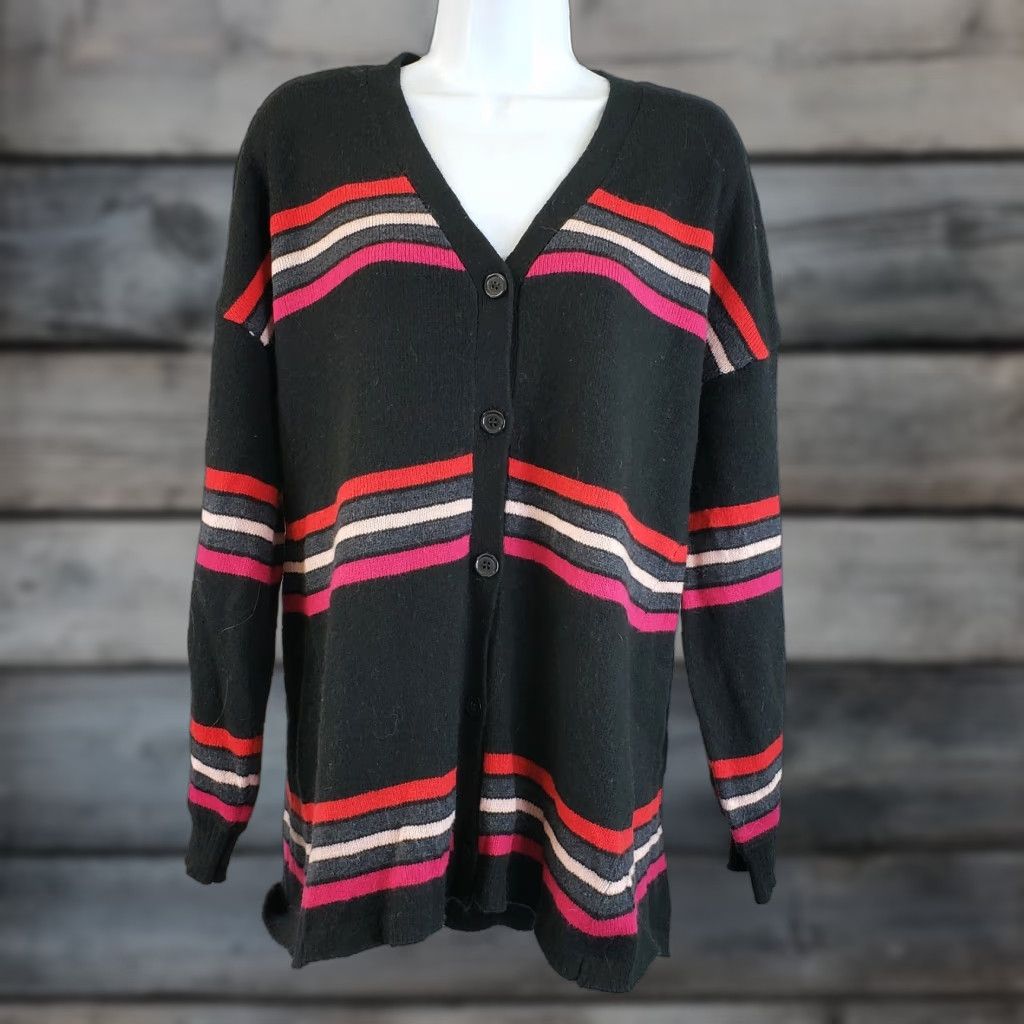 Vintage VINTAGE Democracy Womens Girlfriend Cardigan Sz Medium Black Stripes Cotton Blend Size M / US 6-8 / IT 42-44 - 1 Thumbnail