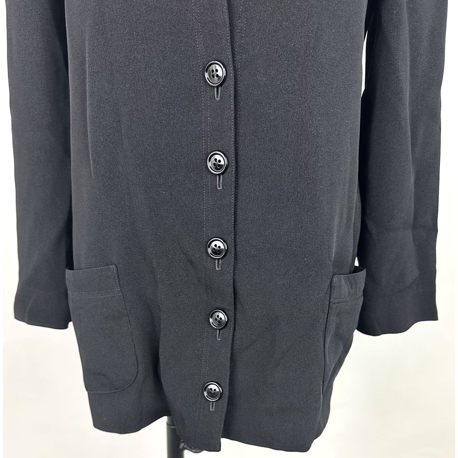 Anne Klein VINTAGE Anne Klein Jacket Womens S Black Rayon Crepe Short Sleeve Button Front 80s Preppy Retro Bohemian - Mens? Size S / US 4 / IT 40 - 4 Thumbnail