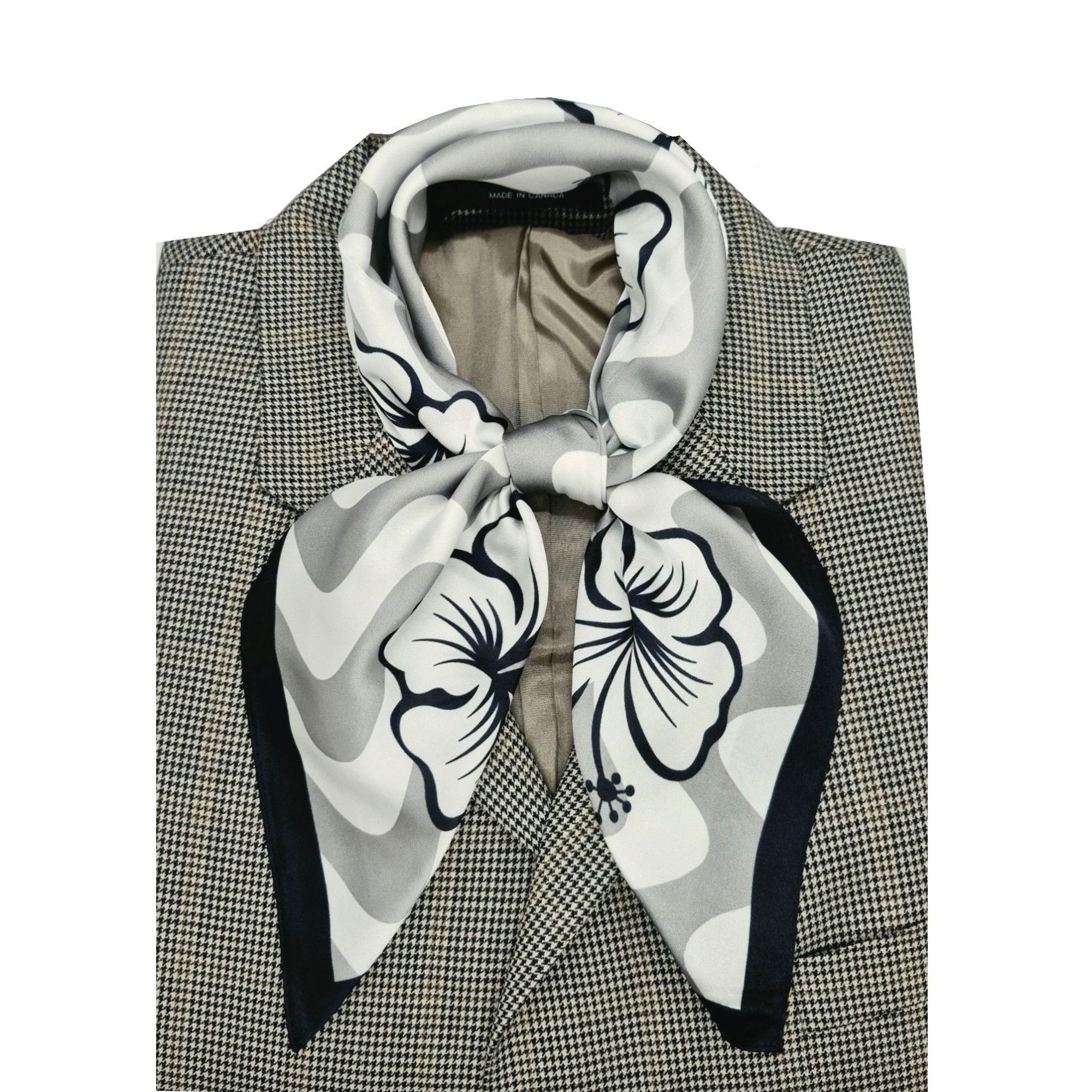 Other ⭐Silky Scarf Women’s Gray White Black Hibiscus Floral Wave P Size ONE SIZE - 1 Thumbnail