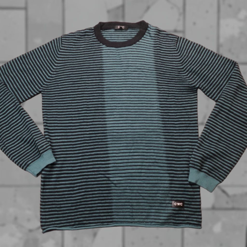 Costume National Costume National Sweater Medium Blue Green Striped 100% Merino Wool Rolled Hem Size US M / EU 48-50 / 2 - 1 Thumbnail