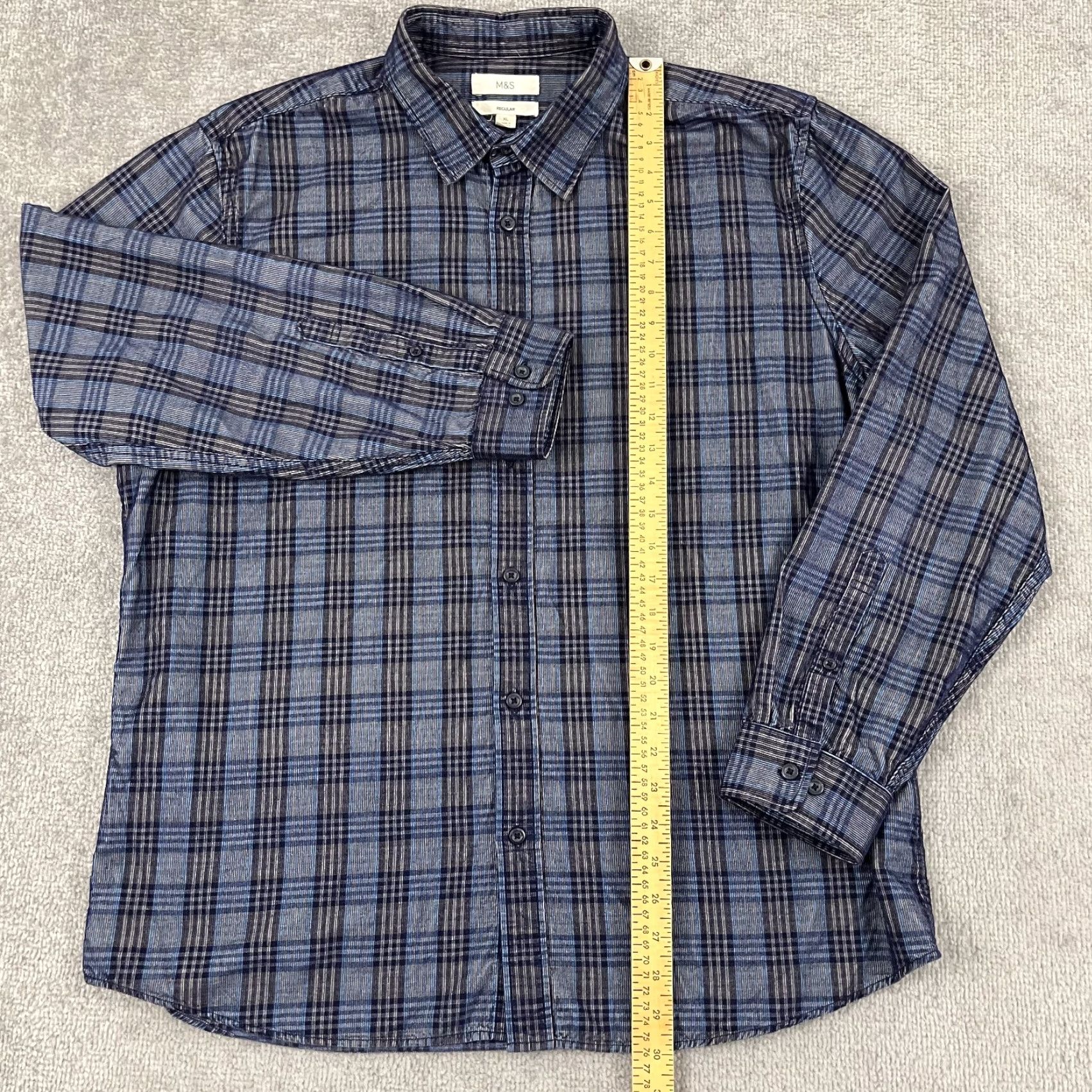 Marks & Spencer M&S Marks & Spencer Shirt Mens XL Blue Plaid Corduroy Cord Lightweight Button Up Size US XL / EU 56 / 4 - 4 Thumbnail
