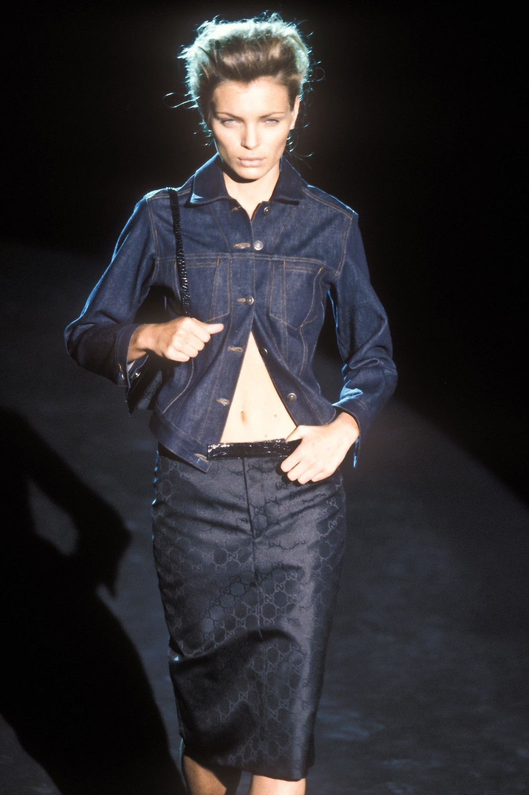 Gucci GUCCI Tom Ford FW 2000 Dark Blue Denim Leather Buckle Jacket Size S / US 4 / IT 40 - 1 Thumbnail