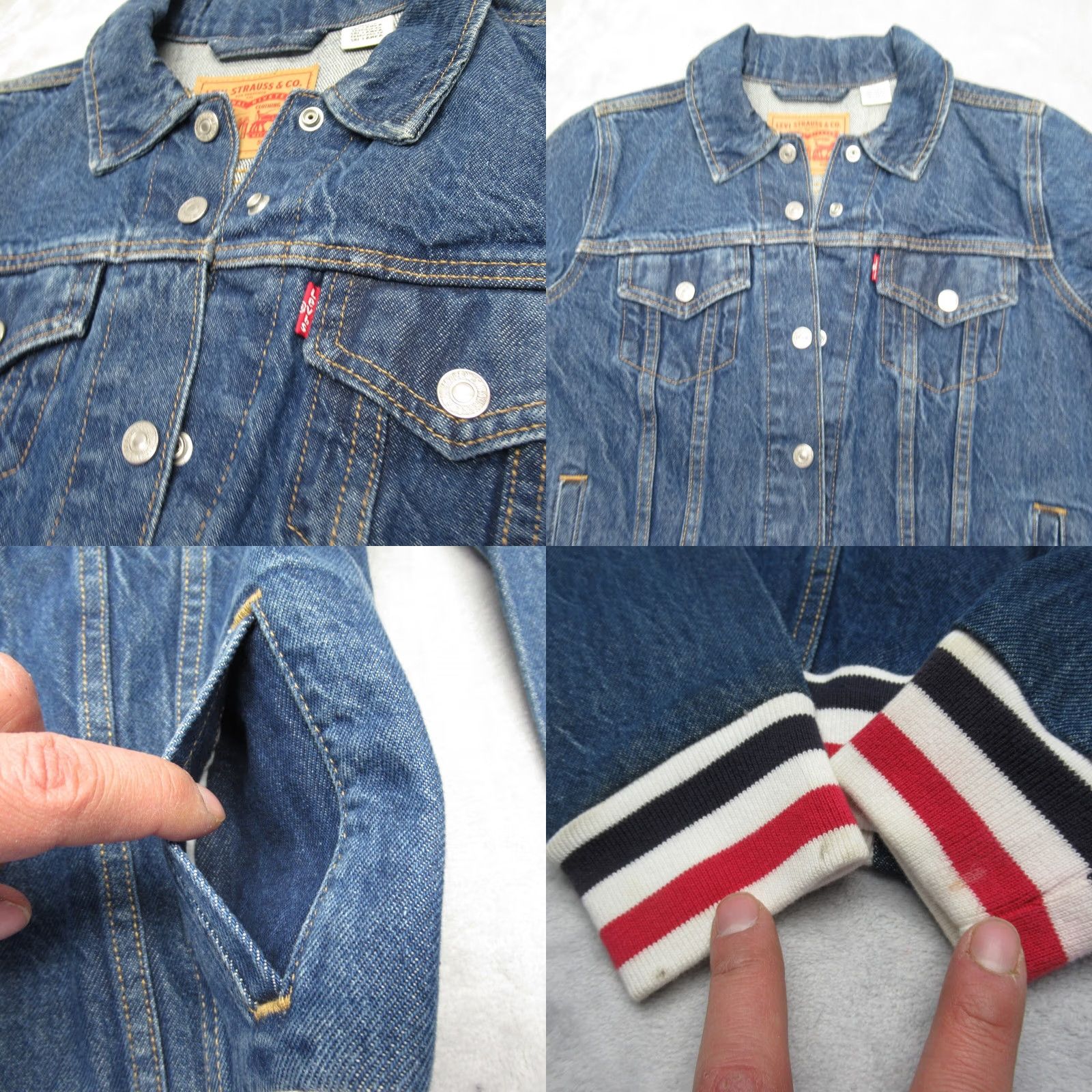 Levi's Levis Denim Trucker Jacket Womens Small Blue Ribbed Trims Button Front Varsity Size S / US 4 / IT 40 - 8 Thumbnail