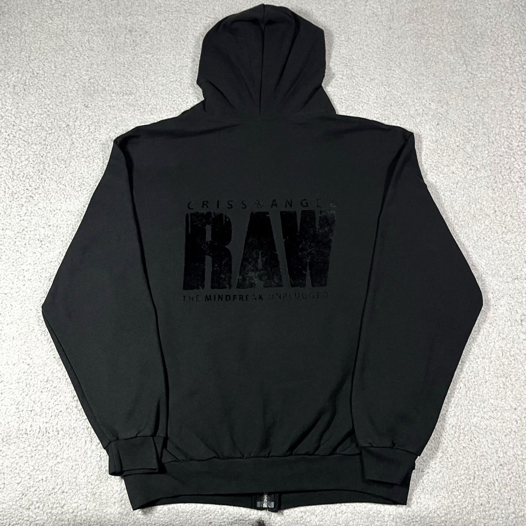 Vintage Criss Angel Hoodie Mens L Full Zip Mindfreak RAW Magician Y2K Sweatshirt Black Cotton Polyester Fleece Hooded Pockets Zip Winter Spring Fall Regular Size US L / EU 52-54 / 3 - 6 Thumbnail