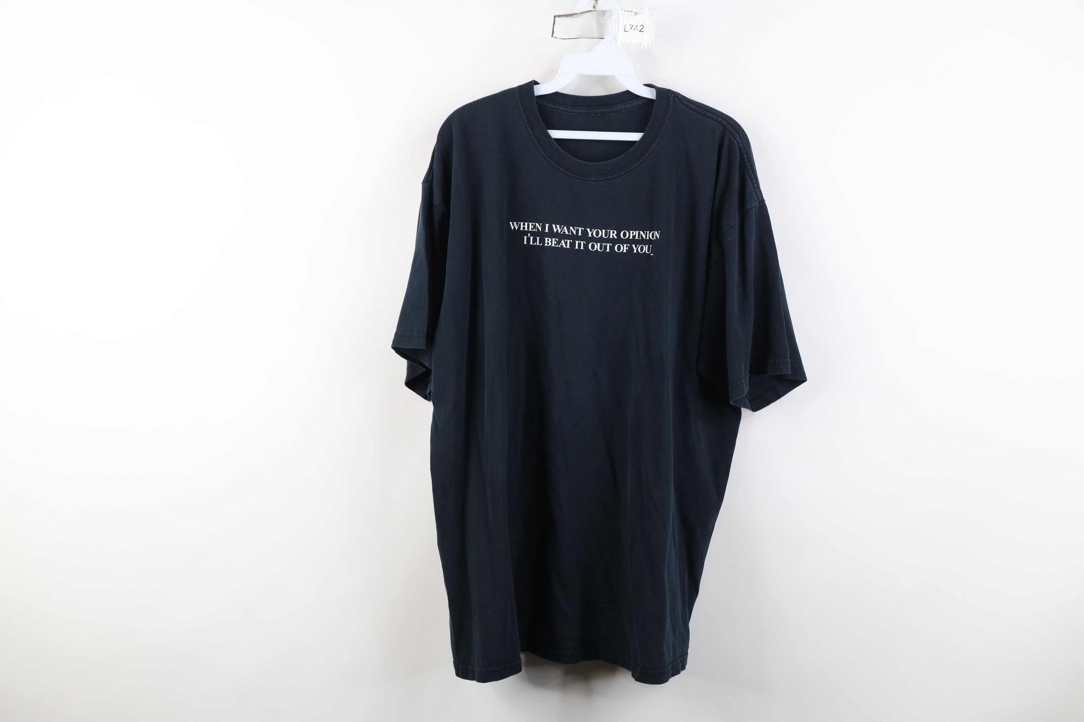 BOUNTY HUNTER カバーオール 99% SHIT!! 紺 Bounty Hunter × Vintage 90s Smack The Shit Out Of Your Children T