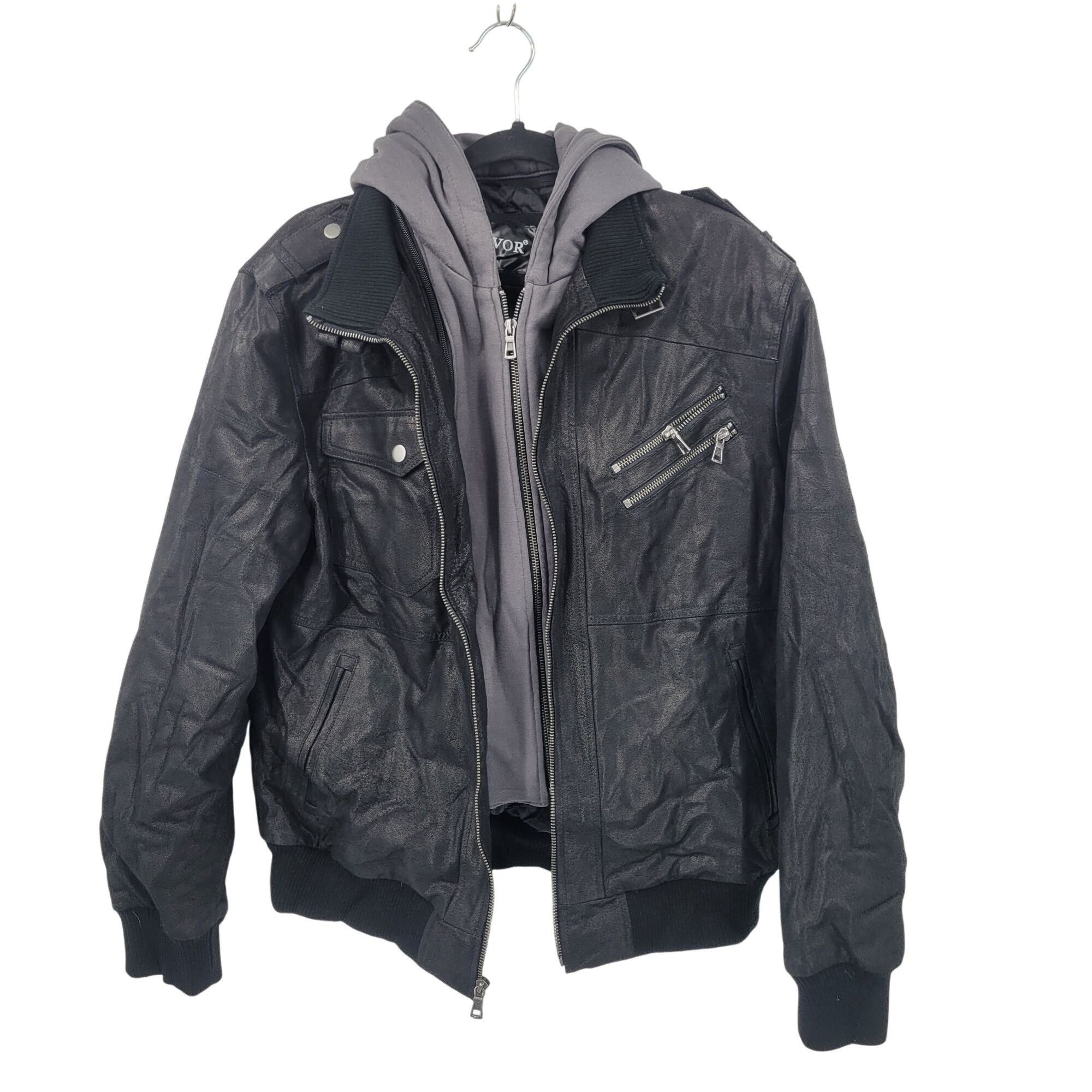 Other Flavor Mens Layered Pig Leather Hoodie Biker Moto Jacket M Size US M / EU 48-50 / 2 - 20 Thumbnail