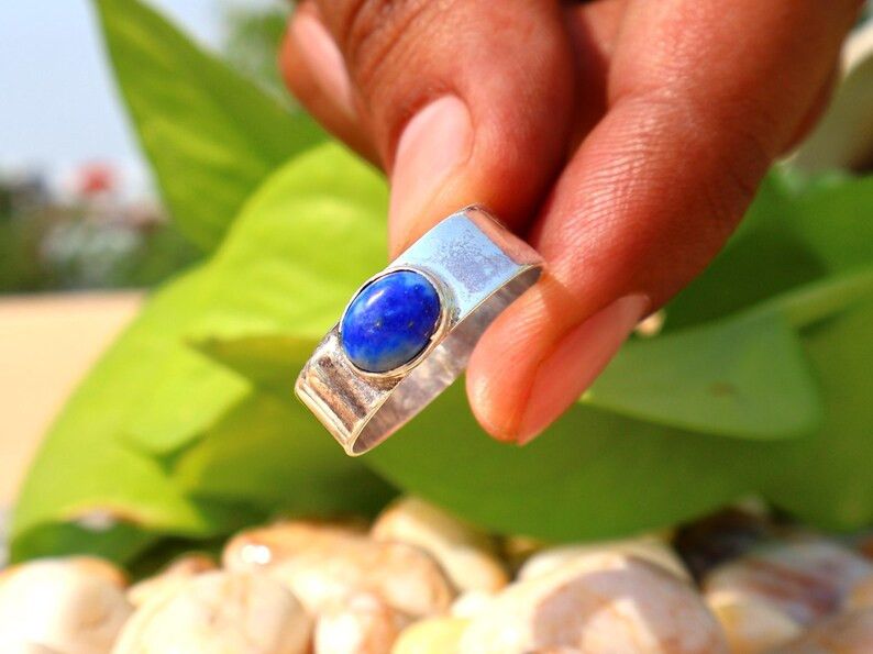 Handmade Lapis Lazuli Band Ring, Handmade Sterling Silver Ring, Gifts Size ONE SIZE - 3 Thumbnail