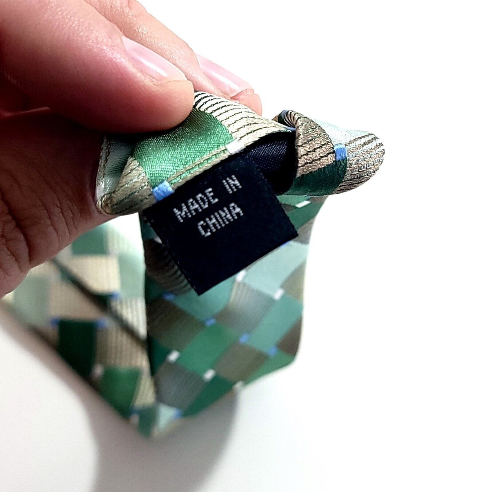 Van Heusen Van Heusen Green Tan Abstract Geometric Woven Silk Tie Size ONE SIZE - 4 Thumbnail
