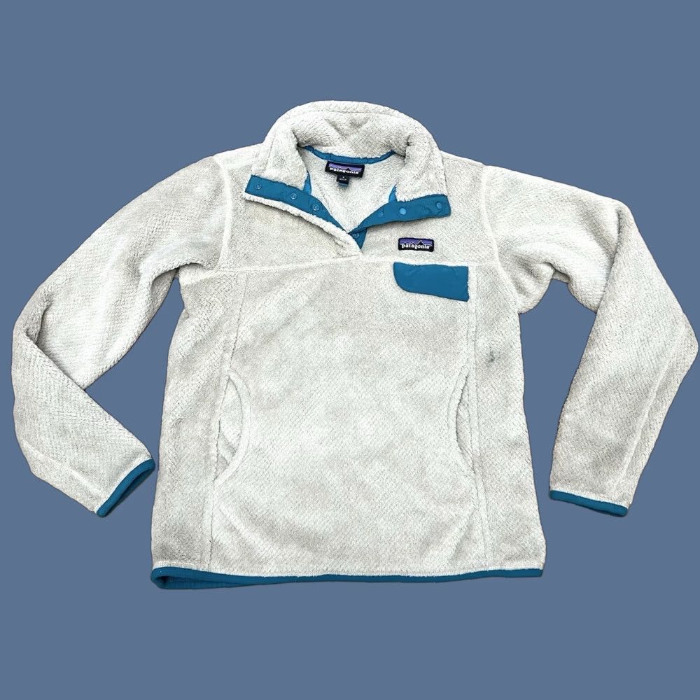 Patagonia Patagonia Re-Tool Snap-T Fleece Pullover Shirt Ladies Small Beig e Oatmeal Teal Soft Shell Pullover Snap Pullover Size S / US 4 / IT 40 - 1 Thumbnail