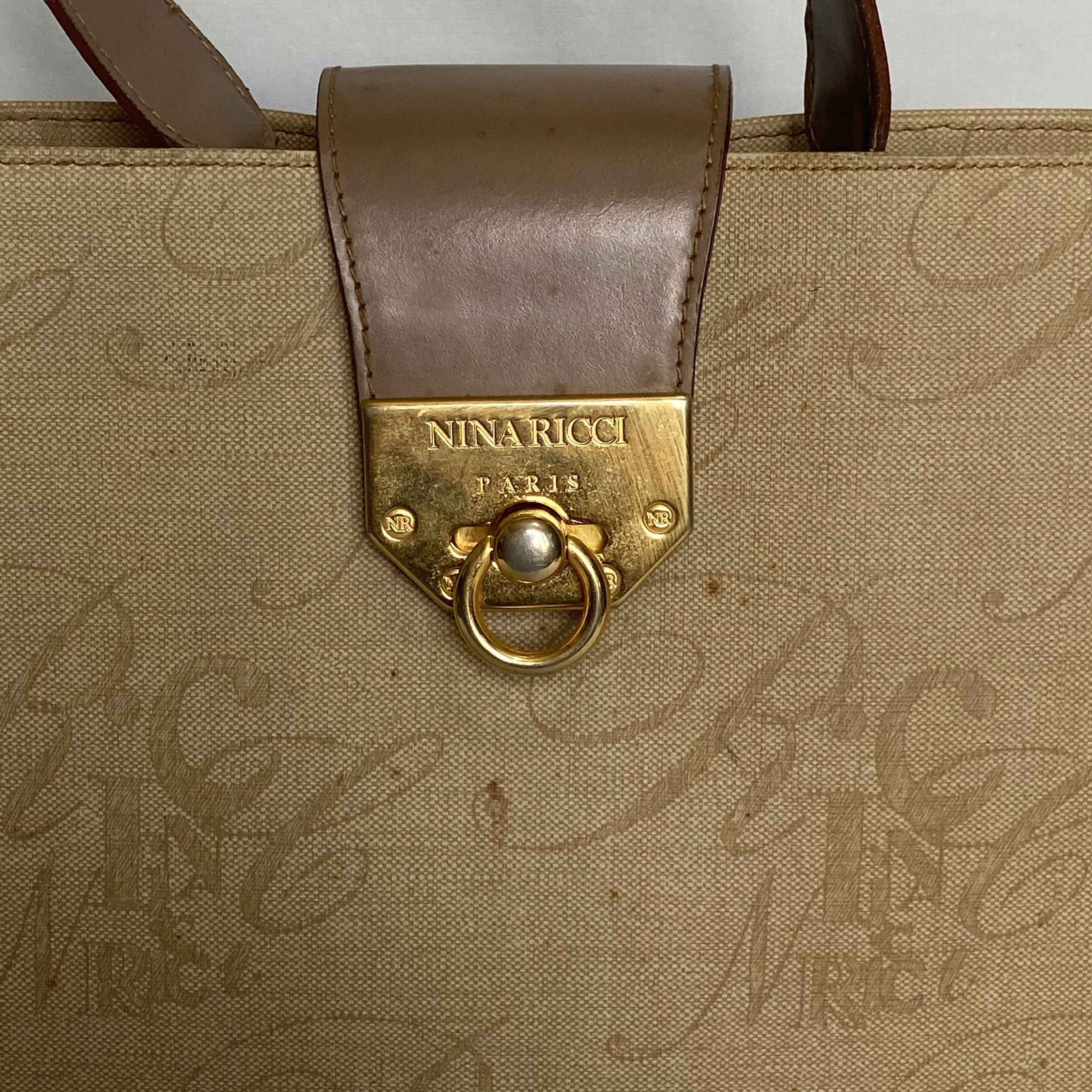 Nina Ricci × Vintage NINA RICCI Vintage Beige Brown Monogrammed Handbag Size ONE SIZE - 8 Thumbnail