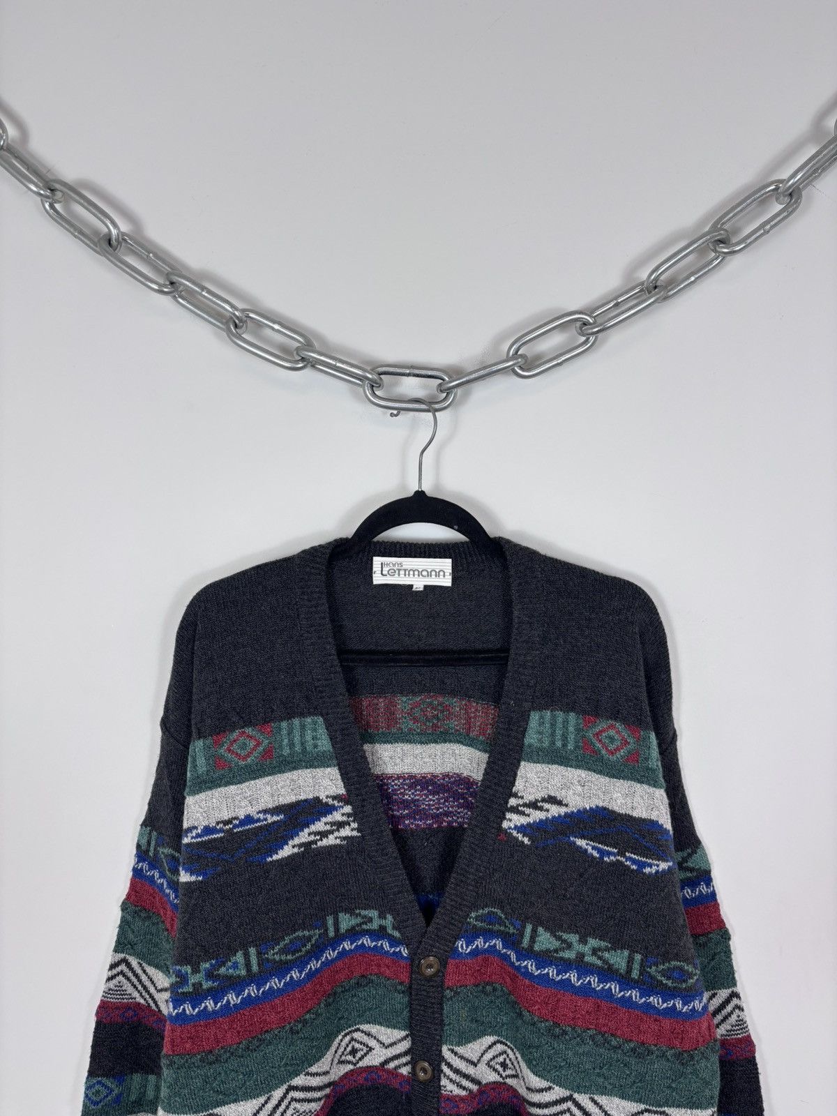 Other Vintage Hans Lettmann Men’s Abstract Knit Cardigan Sweater Size US XL / EU 56 / 4 - 2 Thumbnail