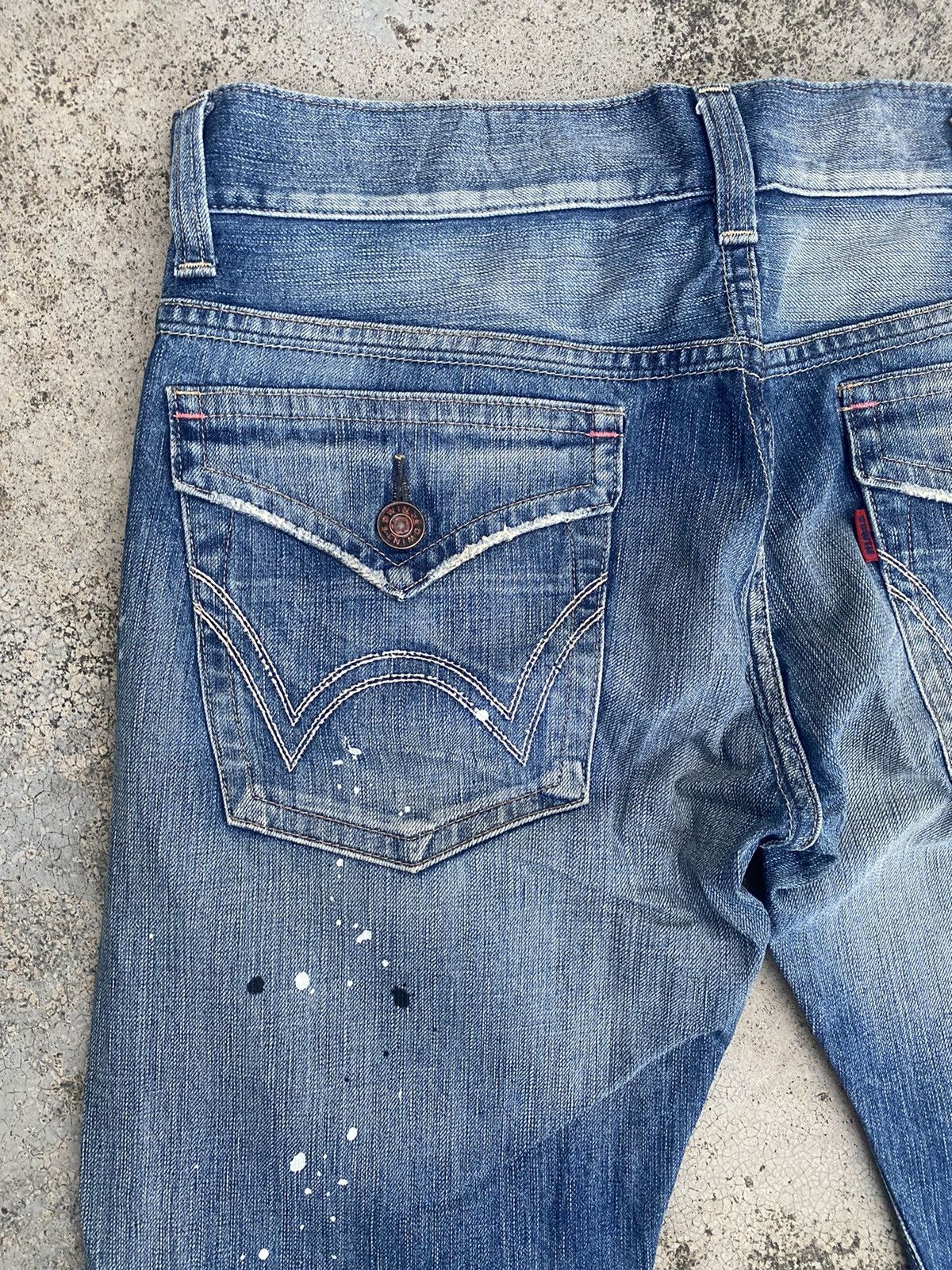 Edwin × Vintage Flare Jeans Edwin Blue Trip Distressed Painted Bootcut Size US 35 - 20 Thumbnail