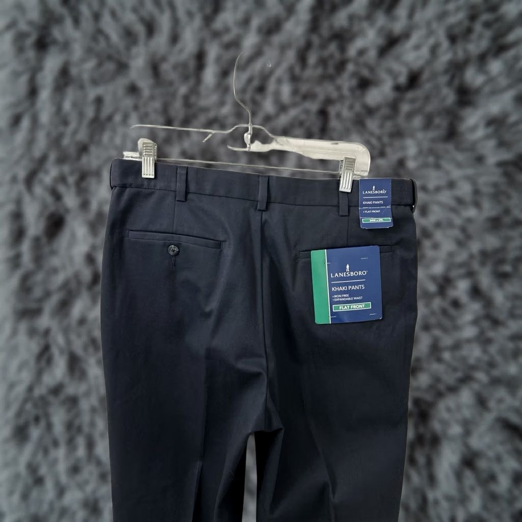 Vintage Lanesboro Pants Mens 34x29 Dark Navy Blue Flat Front Iron Free NWT YKK Khaki Casual Workwear Size US 34 / EU 50 - 1 Thumbnail