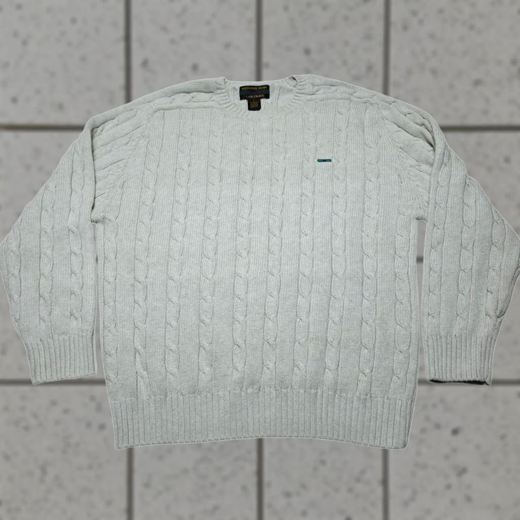 Alexander Julian VINTAGE Alexander Julian Colours Sweater Mens Large Cream Cable Knit 100% Cotton Pullover Knit Crew Neck Long Sleeve Size US L / EU 52-54 / 3 - 1 Thumbnail