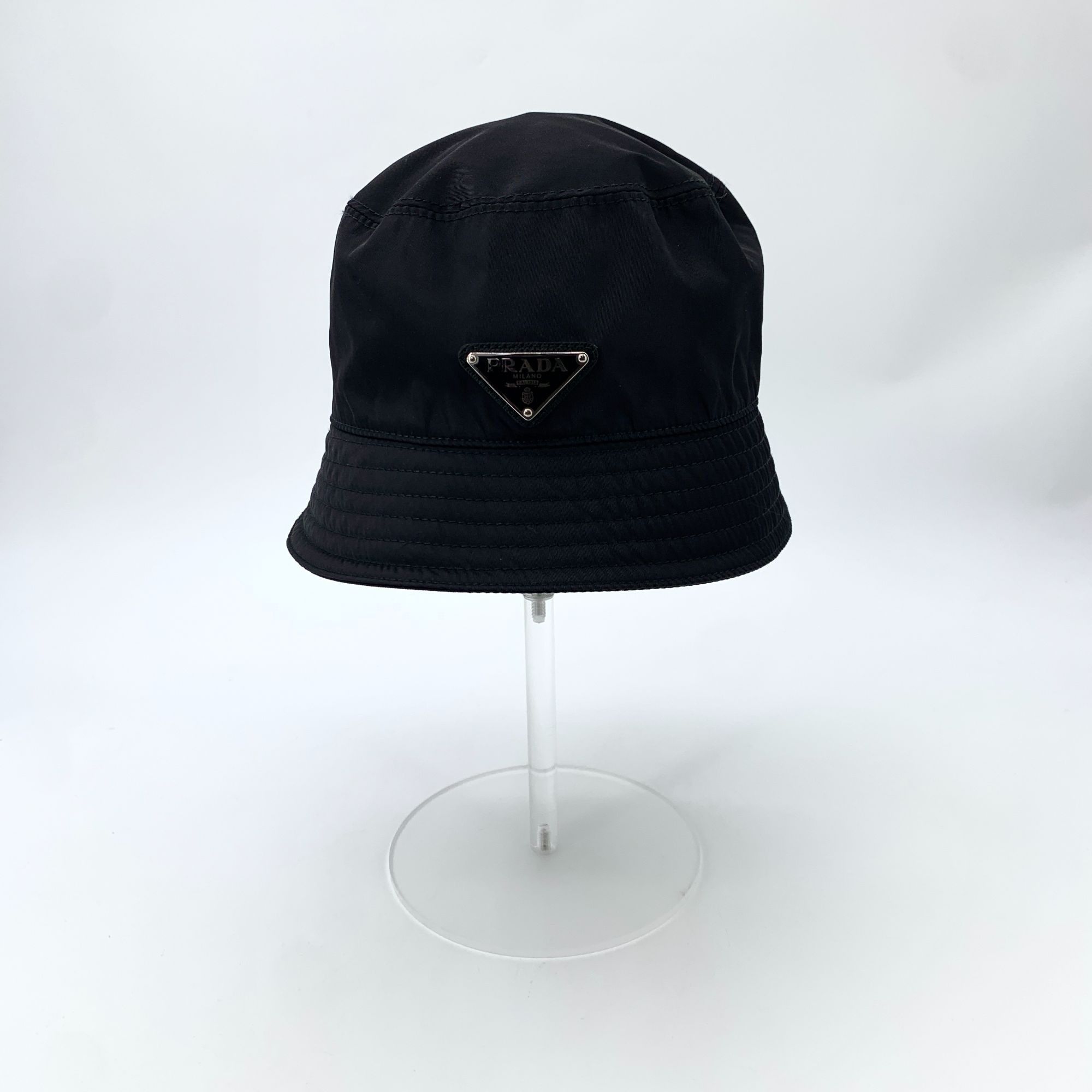 Prada Prada Black Nylon & Cotton Fisherman Hat With Triangle Logo Size ONE SIZE - 8 Thumbnail