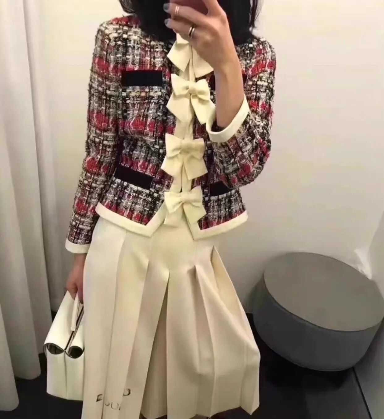 Gucci Gucci Color-Blocked Tweed White Bow Logo Cardigan Women's 38 Size XS / US 0-2 / IT 36-38 - 2 Thumbnail