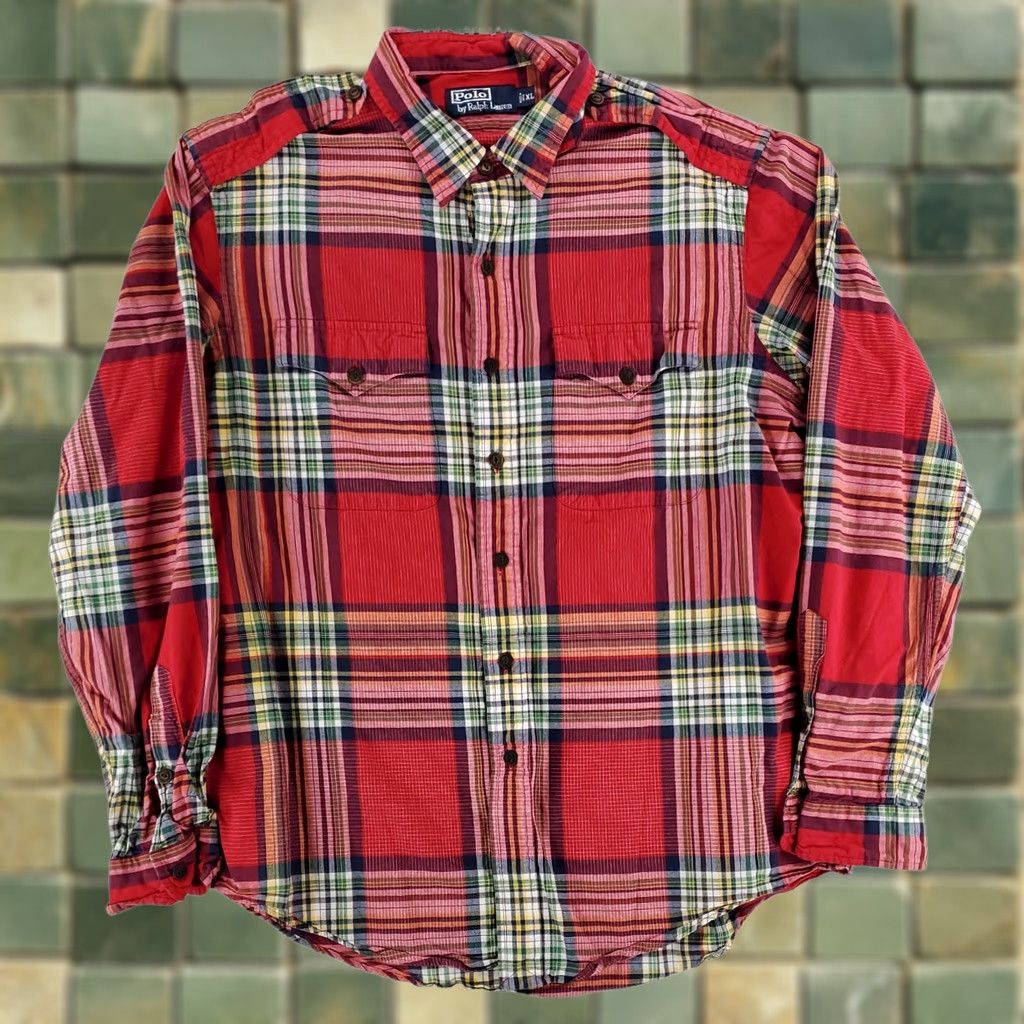 Polo Ralph Lauren Polo Ralph Lauren Shirt Button-Up Plaid Epaulettes Red Long Sleeve Mens XL Size US XL / EU 56 / 4 - 1 Thumbnail