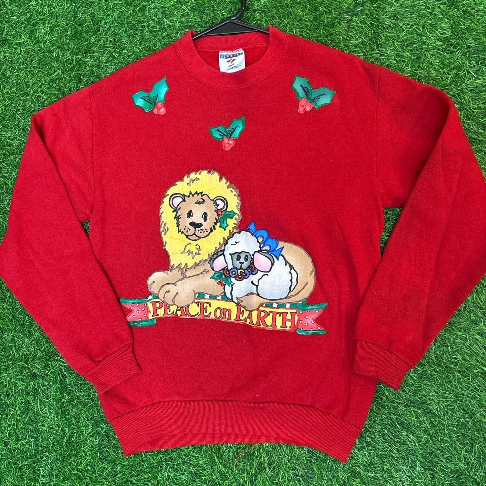 Jerzees Red Christmas Puff ‘Peace on Earth’ Graphic Crewneck Size XS / US 0-2 / IT 36-38 - 1 Thumbnail