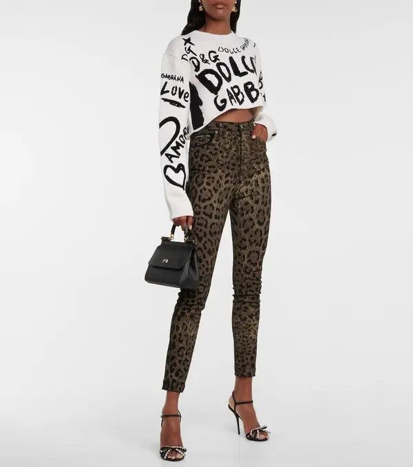 Dolce & Gabbana o1y0925 Leoprd-Print Casual Pant in Brown/Black Size 25" / US 0 / IT 36 - 3 Thumbnail