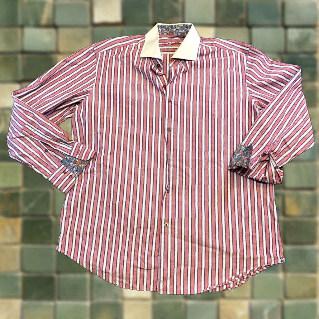Robert Graham Robert Graham Shirt Mens 44 Pink White Striped Button-Up Collared Contrast Trim Long Sleeve Size US XXL / EU 58 / 5 - 1 Thumbnail