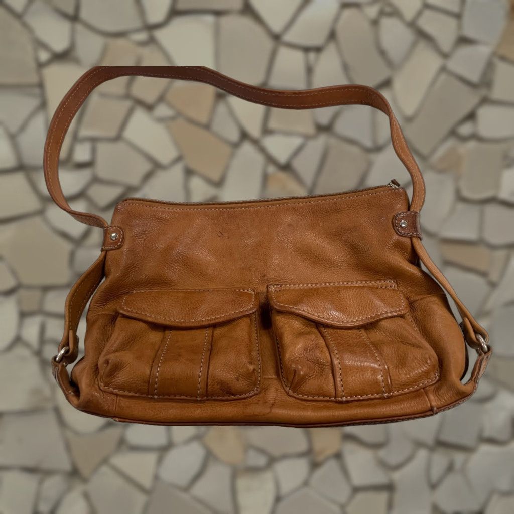 VINTAGE Fossil 1954 Classic Leather Shoulder Bag Women Medium Tan