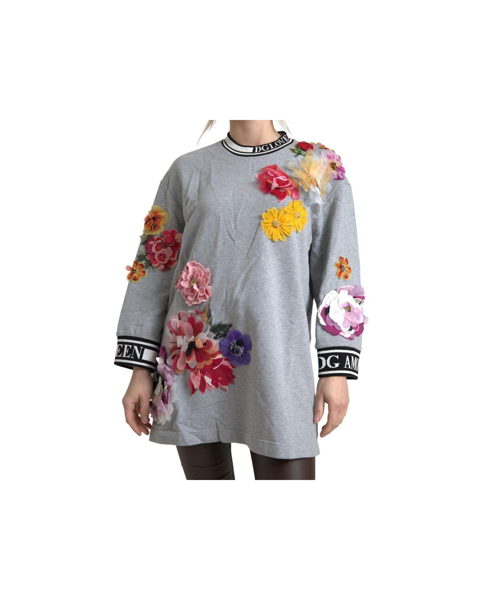 image of Dolce Gabbana Embellished Queen Floral Pullover Sweater in Grey, Women's (Size XS)