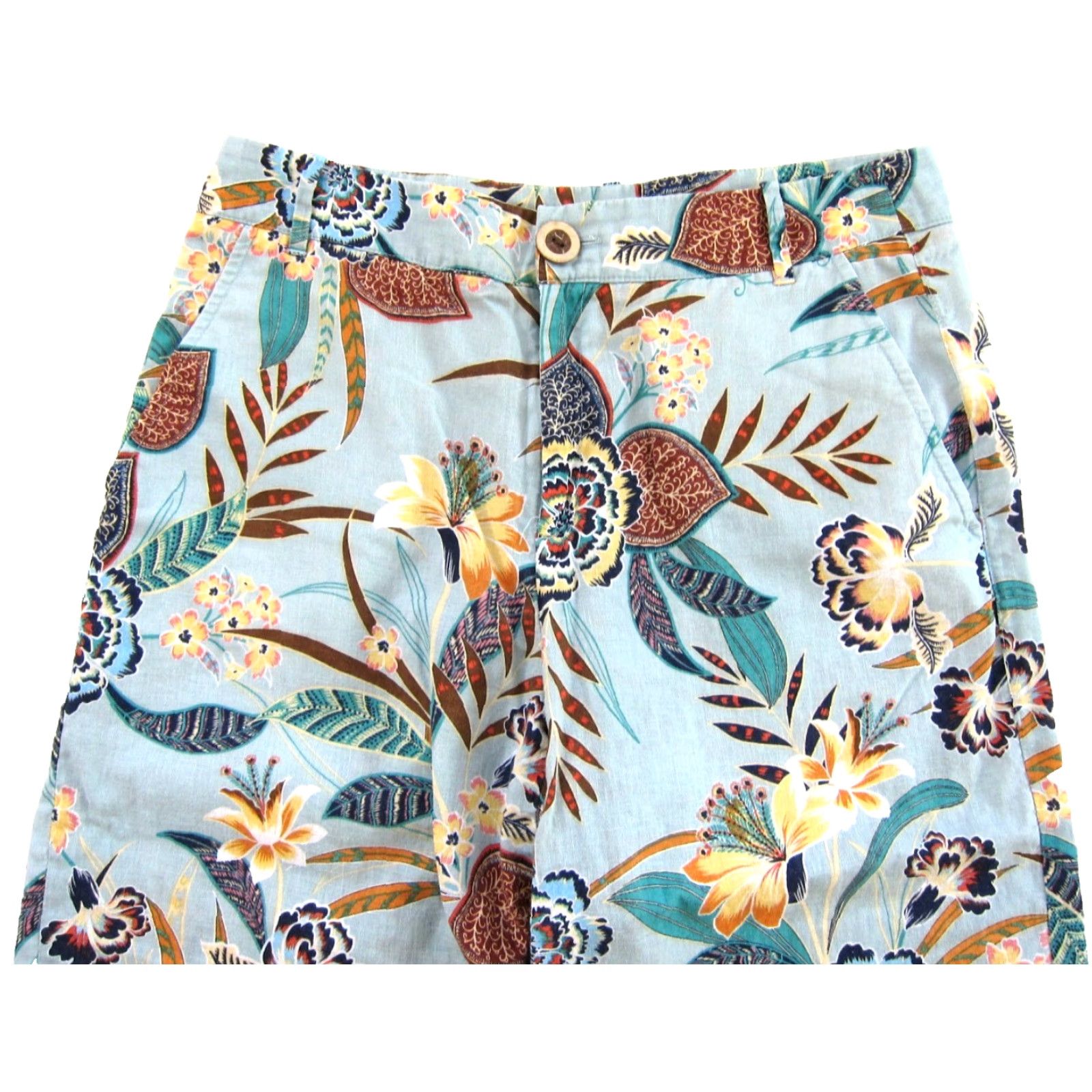 Esprit Esprit Pants Women Wide Leg Cropped Floral Linen Cotton Blue Yellow Brown Size 6 Size 28" / US 6 / IT 42 - 5 Thumbnail