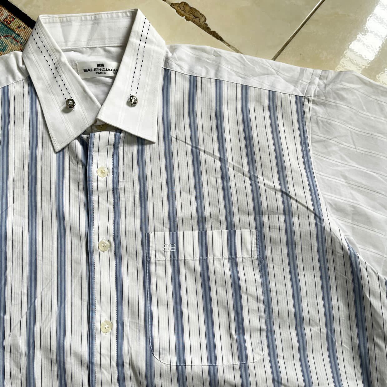 Balenciaga Vintage Balenciaga stripe button short shirt Size US XL / EU 56 / 4 - 8 Thumbnail
