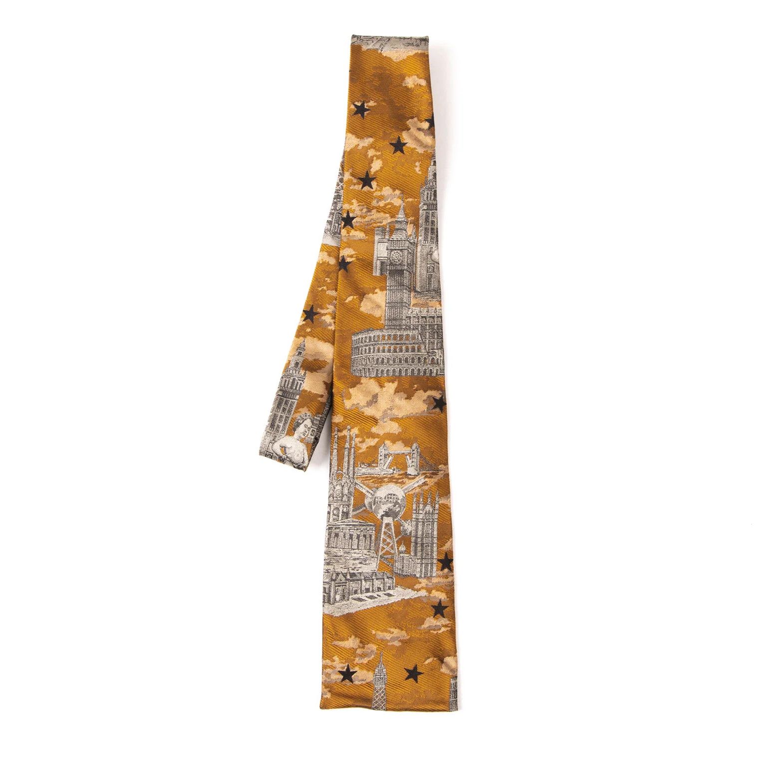 Jean Paul Gaultier Eiffel Tower Jacquard Square Silk Tie in Yellow-Grey Size ONE SIZE - 1 Thumbnail