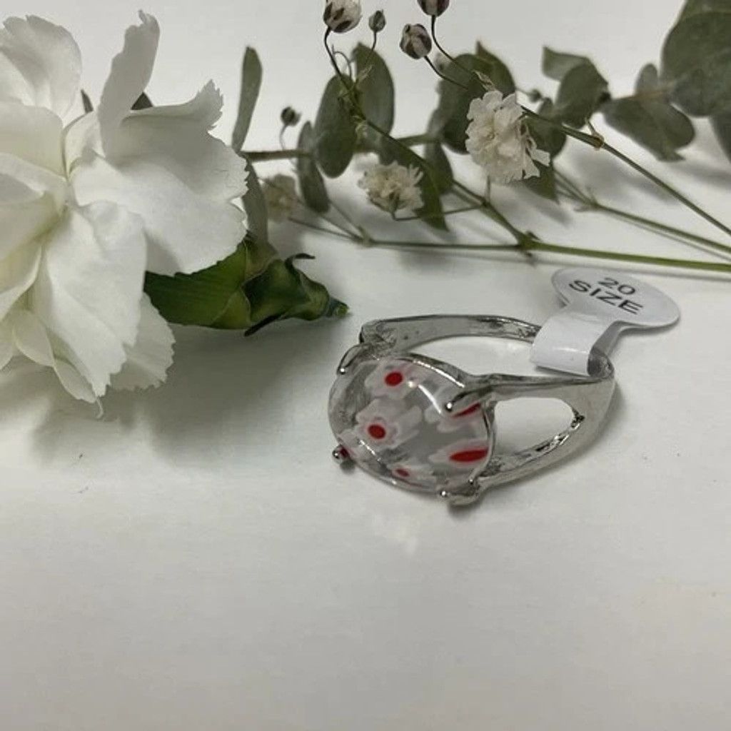 The Unbranded Brand NWT Summer Floral Glass Ring SilverTone Clear Glass Women 20 Size ONE SIZE - 11 Thumbnail