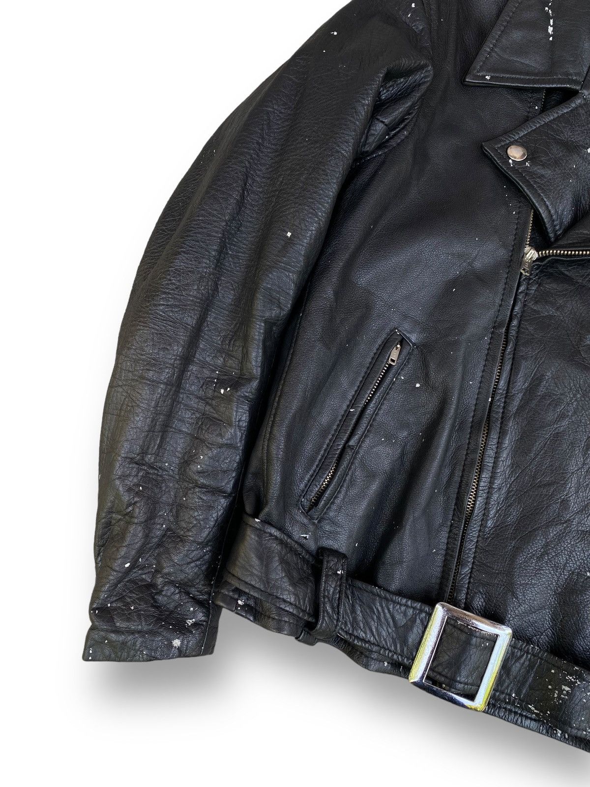 Genuine Leather Vintage Double Collar Punk Leather Motorcycle Jacket. #D2 Size US L / EU 52-54 / 3 - 4 Thumbnail