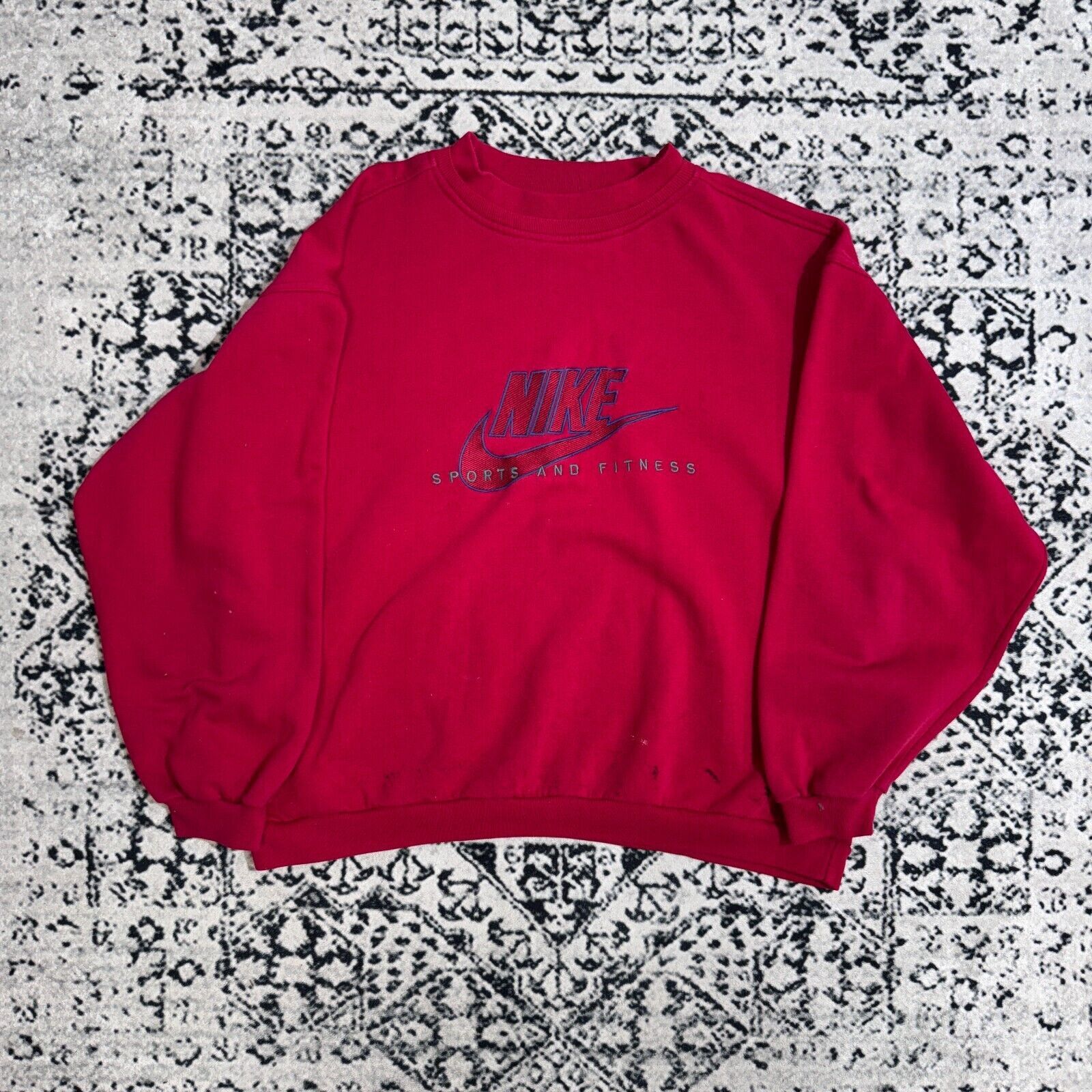 Nike × Vintage Vintage Nike Red Cotton Crewneck Size XXL 90s Center Swoosh Size US XXL / EU 58 / 5 - 1 Thumbnail