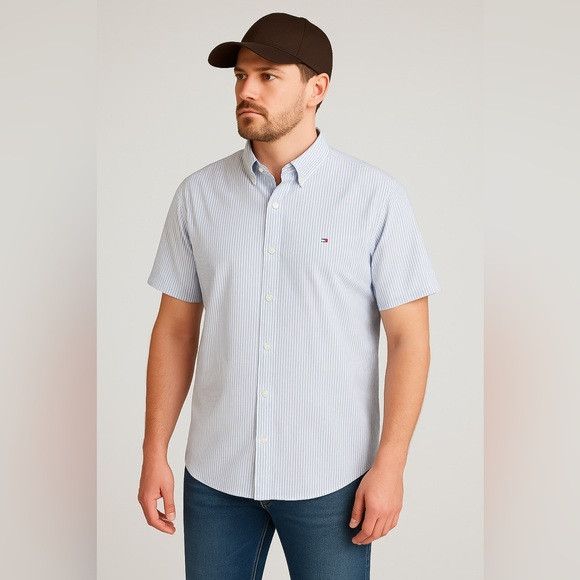 Tommy Hilfiger Tommy Hilfiger Short Sleeve Striped Oxford Shirt - XXL Size US XXL / EU 58 / 5 - 1 Thumbnail