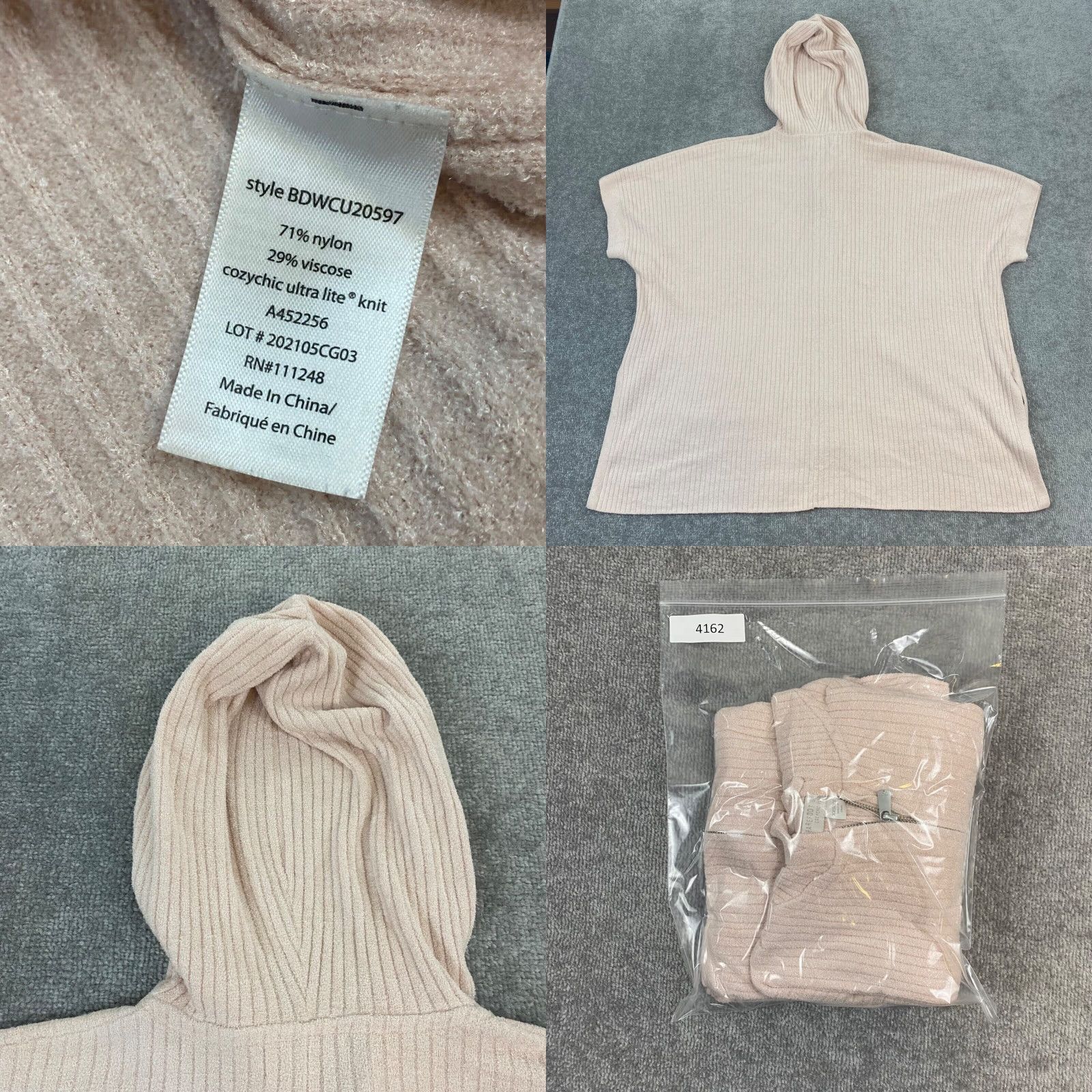 Vintage Barefoot Dreams Cozy Chic Ultra Light Ribbed Zip Poncho Hoodie XXS/XS Pale Pink Size XS / US 0-2 / IT 36-38 - 8 Thumbnail