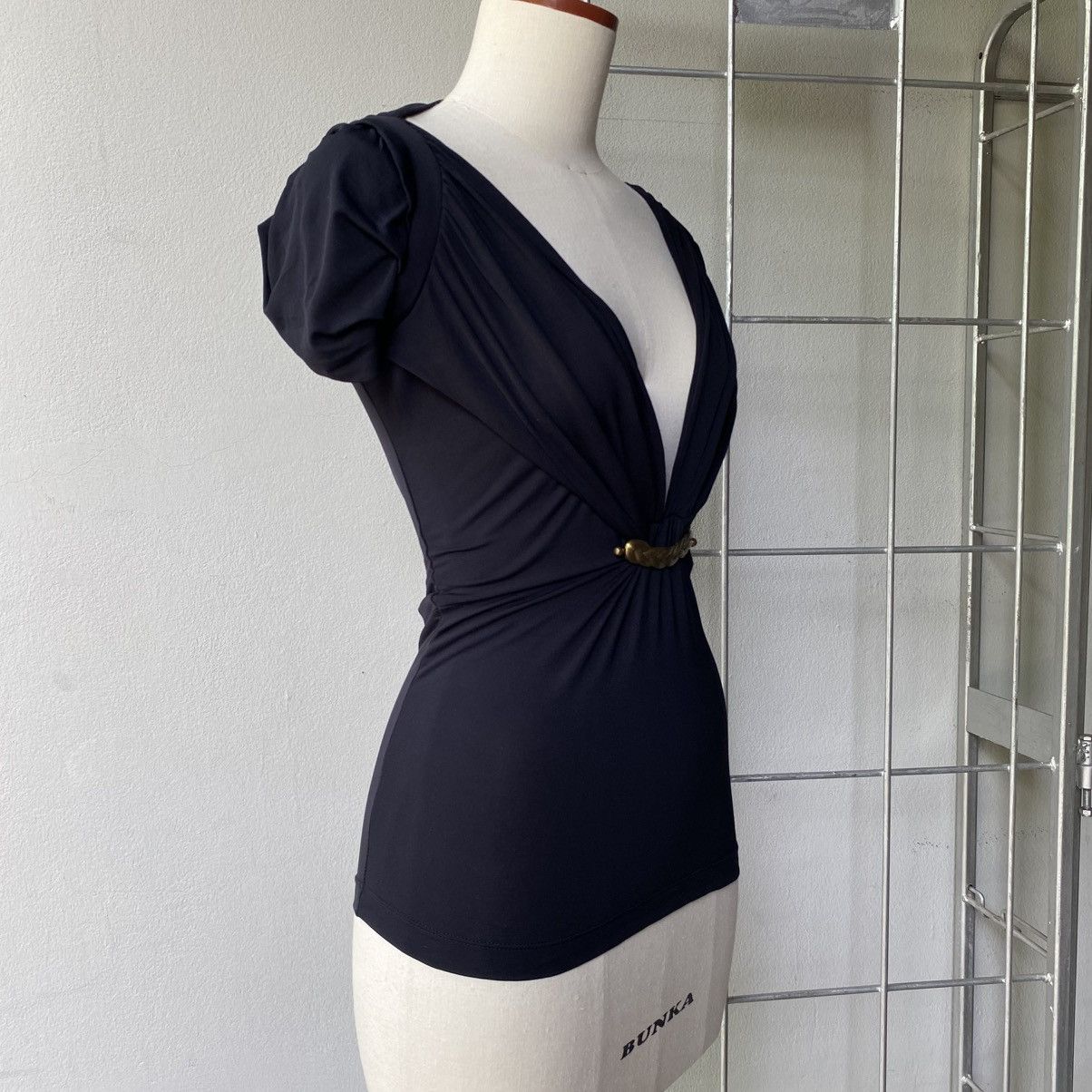 Just Cavalli Just Cavalli Black Draped Top with Braided Belt Detail Size XS / US 0-2 / IT 36-38 - 2 Thumbnail