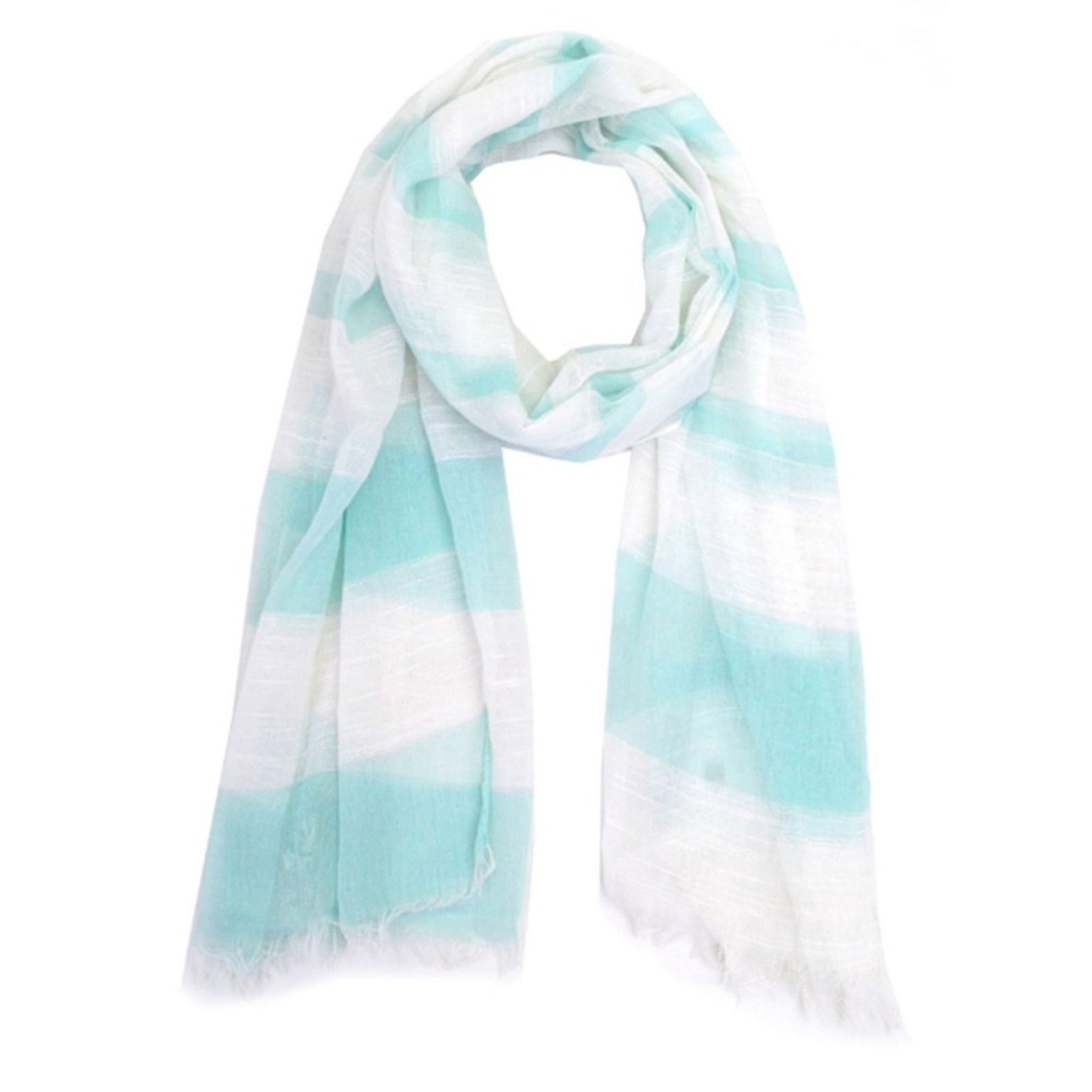 Other NEW Mint & White Stripe Fringe Lightweight Rectangle Scarf Size ONE SIZE - 1 Thumbnail