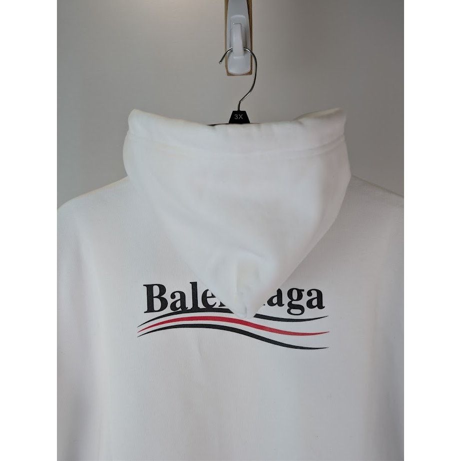 Balenciaga o1rshd1 Political C Molleton Bouclette Hoodie in White/Black Size US XS / EU 42 / 0 - 14 Thumbnail