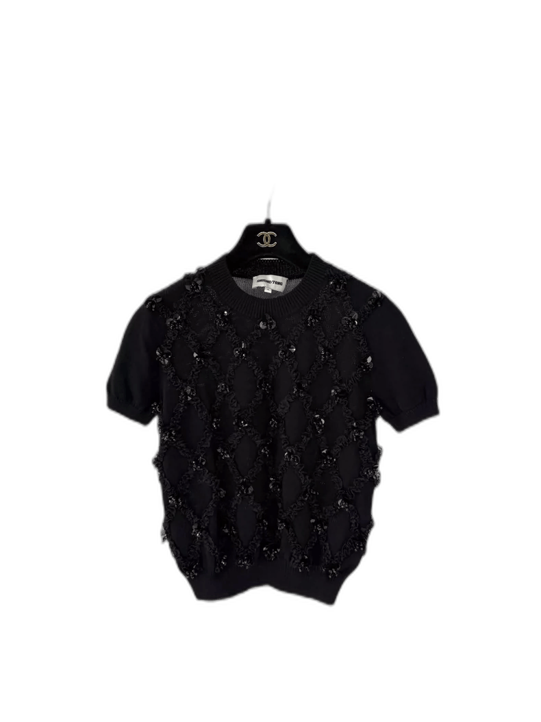 Comme des Garcons New SHUSHUTONG Black Sequin Knit Short Sleeve Size S / US 4 / IT 40 - 1 Thumbnail